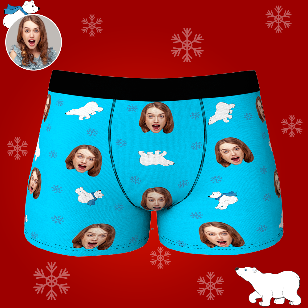 Custom Face Christmas Boxer, Funny Christmas Polar bear Boxer, Best Christmas Gift For Boyfriend