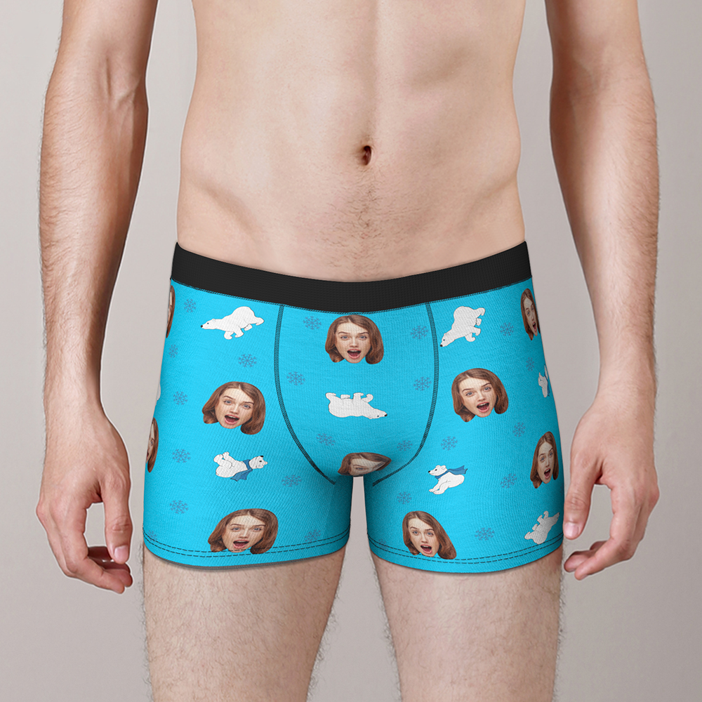 Custom Face Christmas Boxer, Funny Christmas Polar bear Boxer, Best Christmas Gift For Boyfriend