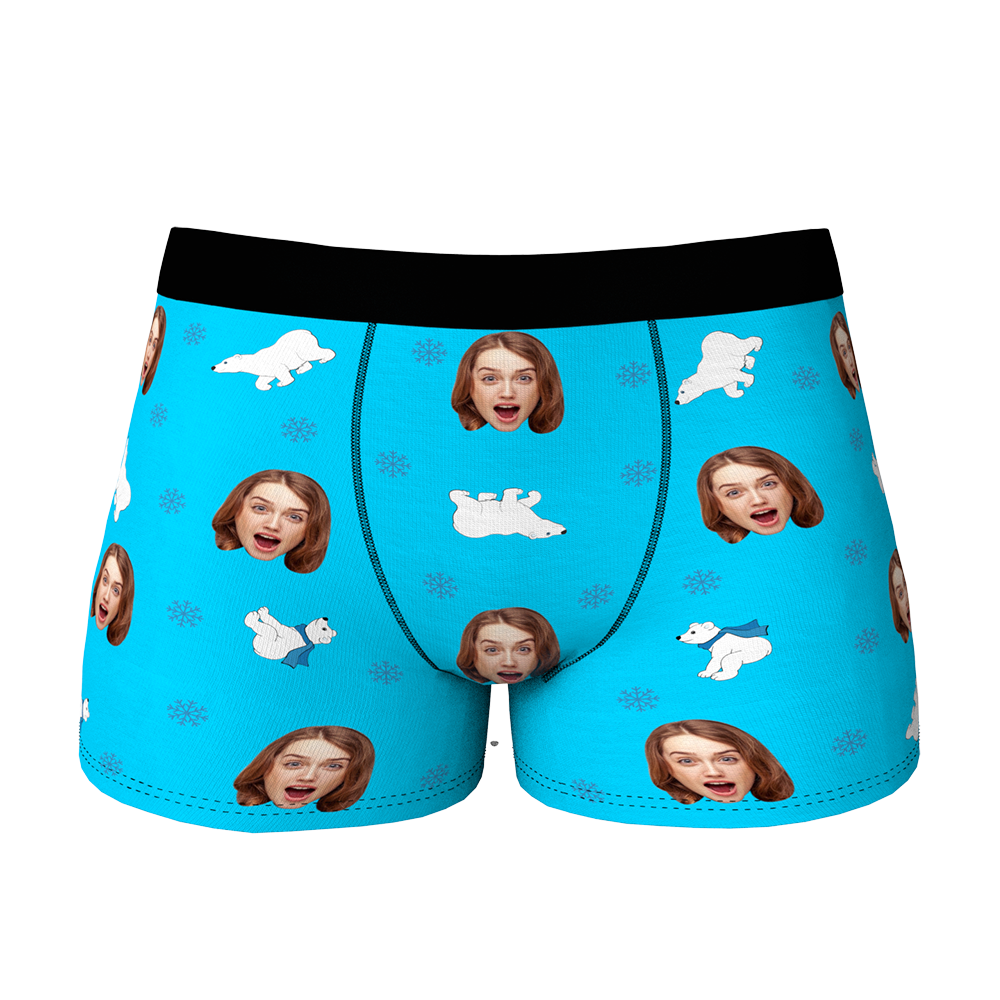 Custom Face Christmas Boxer, Funny Christmas Polar bear Boxer, Best Christmas Gift For Boyfriend