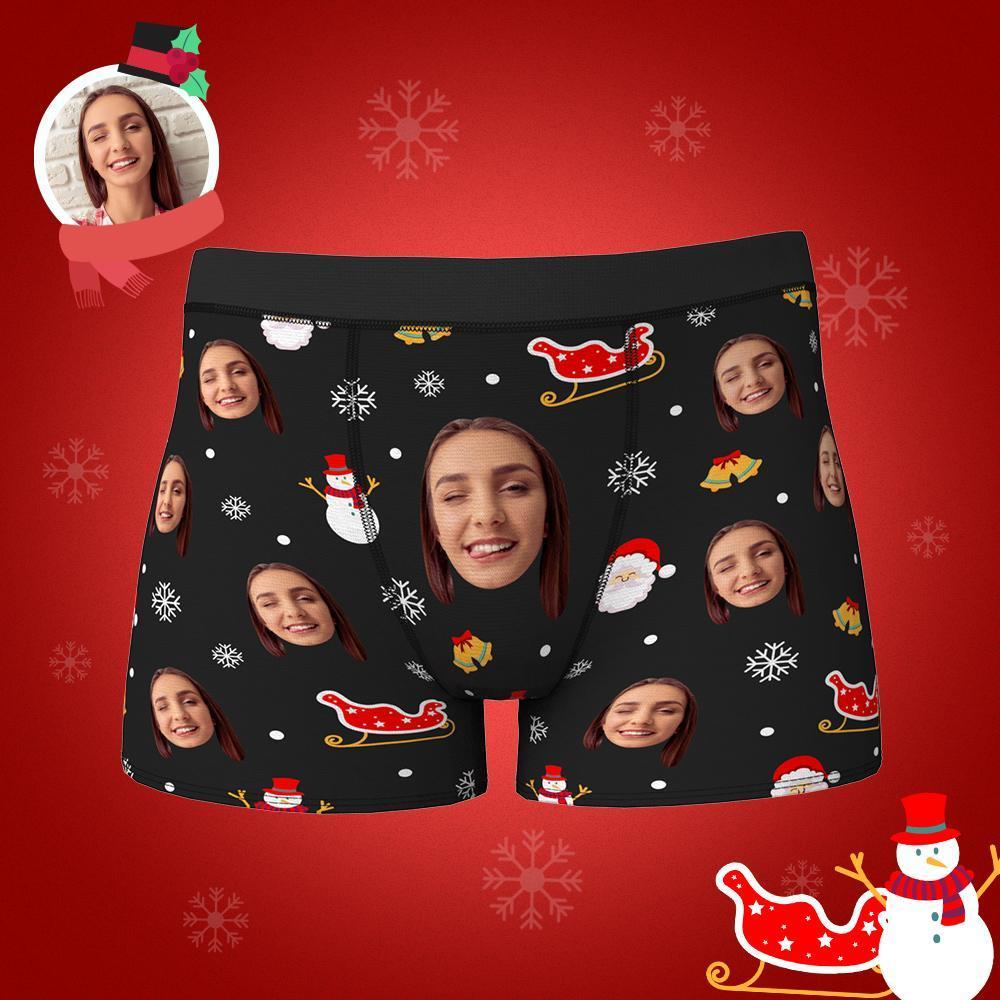 Custom Face Boxers Shorts Santa Claus and Sleigh Personalized Photo Underwear Christmas Gift For Men