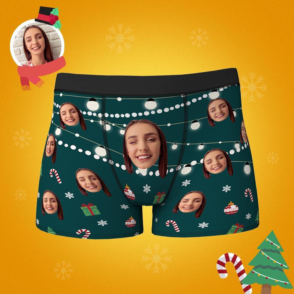 Custom Face Boxers Shorts Christmas Lights Personalized Photo Underwear Christmas Gift For Men