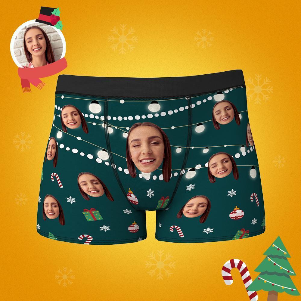 Custom Face Boxers Shorts Christmas Lights Personalized Photo Underwear Christmas Gift For Men