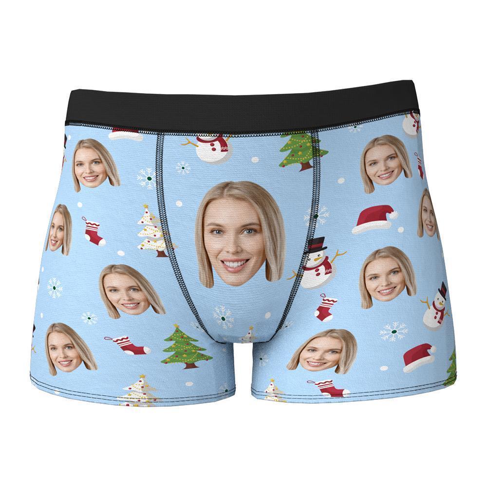 Custom Face Boxers Shorts Christmas Tree Personalized Photo Underwear Christmas Gift For Men