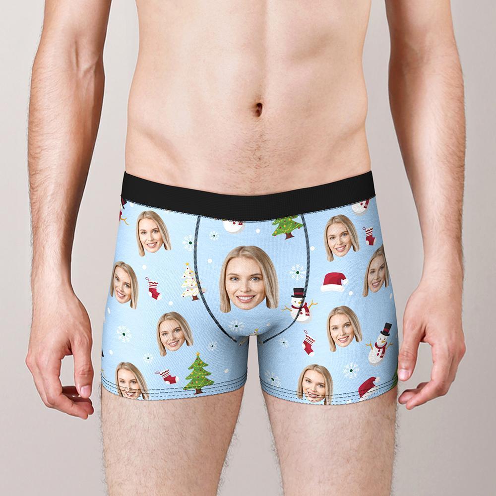Custom Face Boxers Shorts Christmas Tree Personalized Photo Underwear Christmas Gift For Men