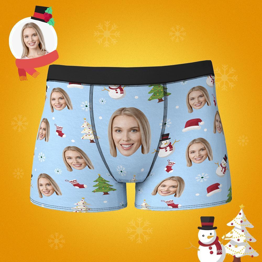 Custom Face Boxers Shorts Christmas Tree Personalized Photo Underwear Christmas Gift For Men