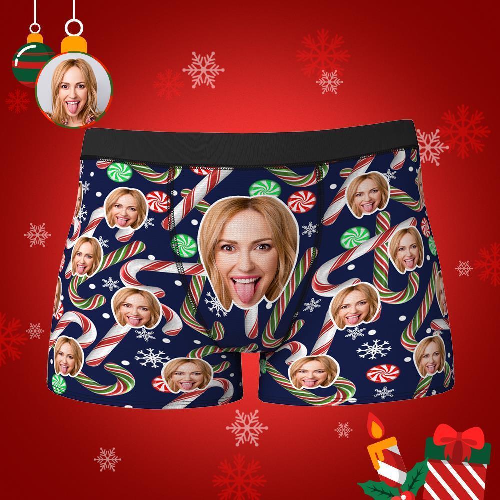 Custom Funny Face Boxers Shorts Personalized Photo Underwear Christmas Gift For Men - Candy