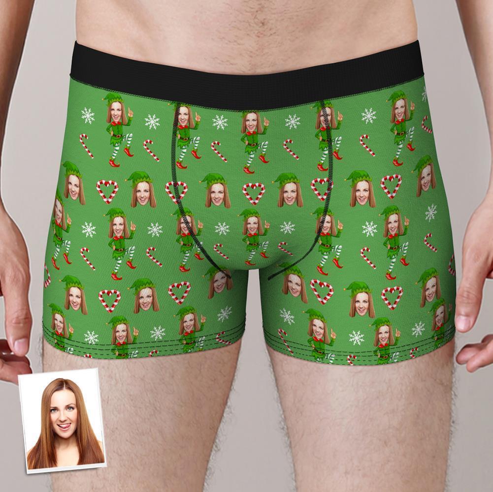Custom Face Boxers Shorts Christmas Elf Personalized Photo Underwear Christmas Gift For Men