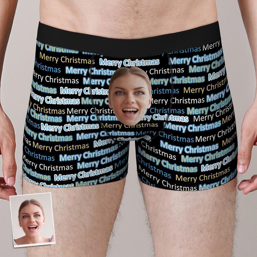 Custom Funny Face Boxers Shorts Merry Christmas Personalized Photo Underwear Christmas Gift For Men