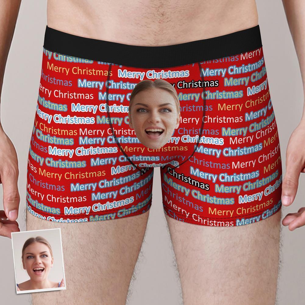 Custom Funny Face Boxers Shorts Merry Christmas Personalized Photo Underwear Christmas Gift For Men