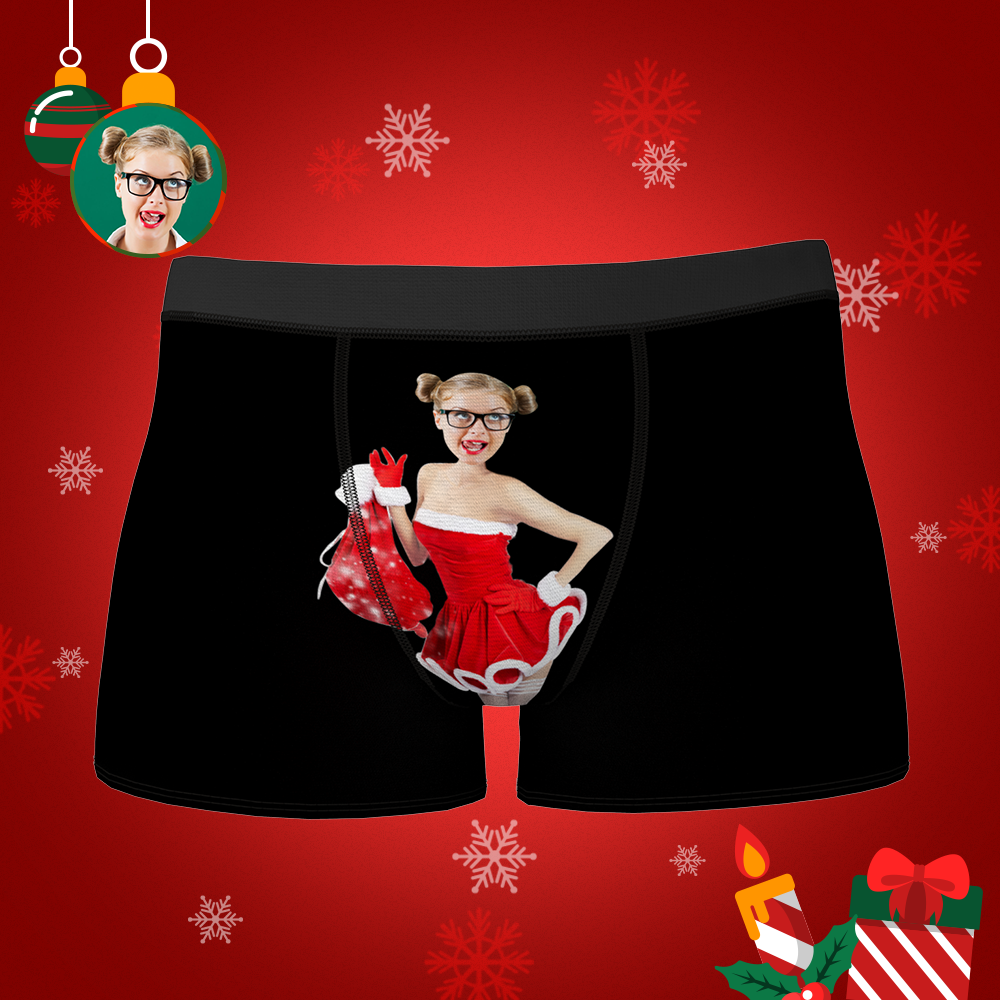 Custom Christmas Girl Face Boxers Shorts Personalized Photo Underwear Christmas Gift For Men