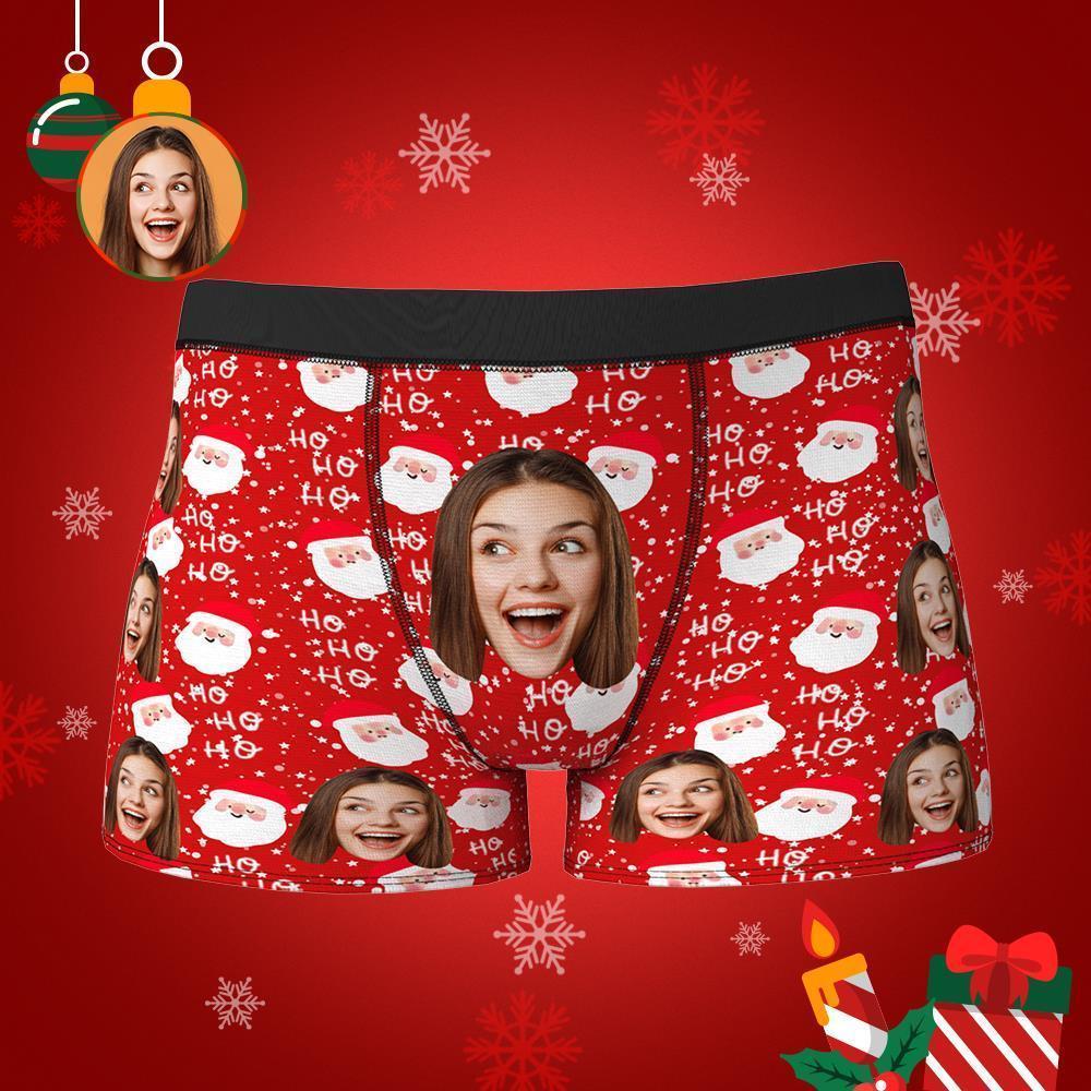 Custom Face Boxers Shorts Santa Claus Personalized Photo Underwear Christmas Gift For Men