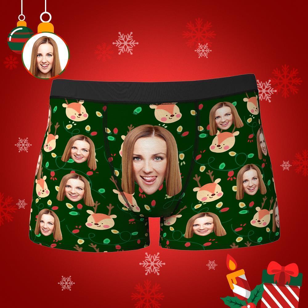 Custom Face Boxers Shorts Christmas Elk Personalized Photo Underwear Christmas Gift For Men