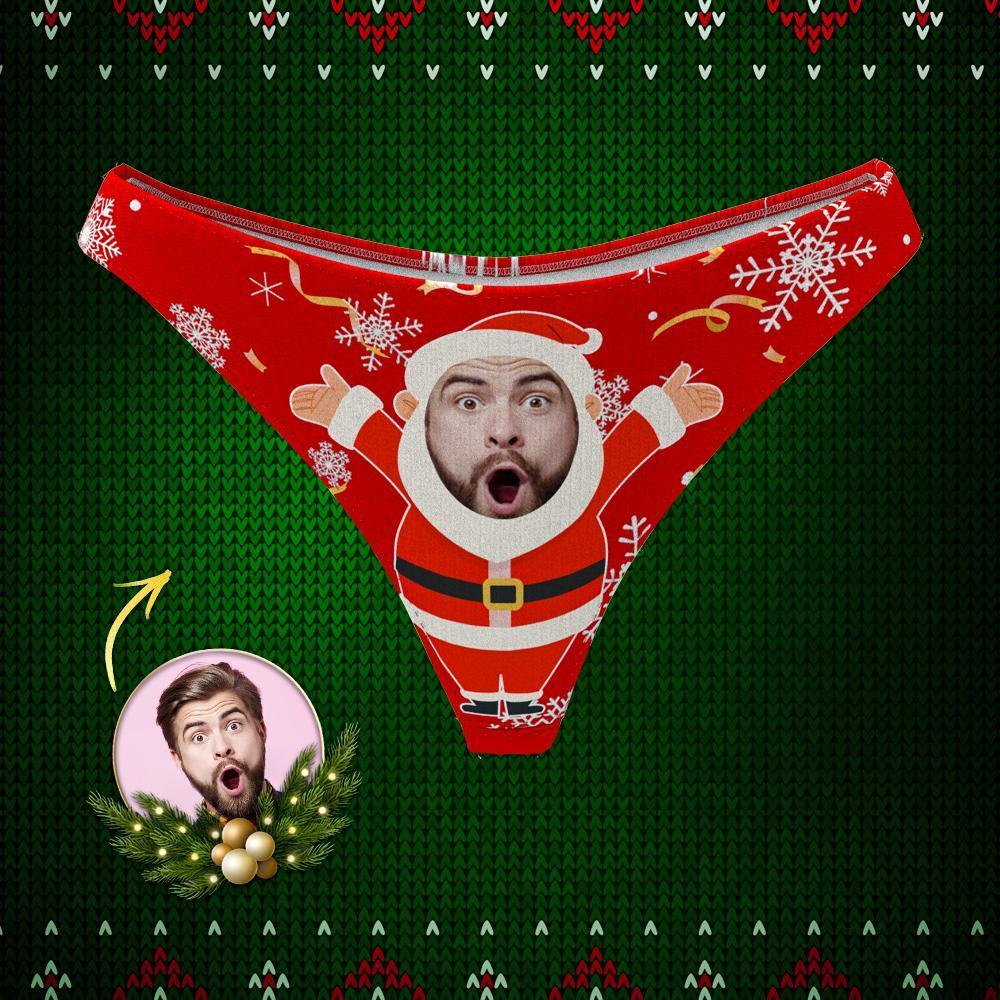 Women's Custom Face Thong Santa Claus Theme Boxer Christmas Gift For Girlfriend