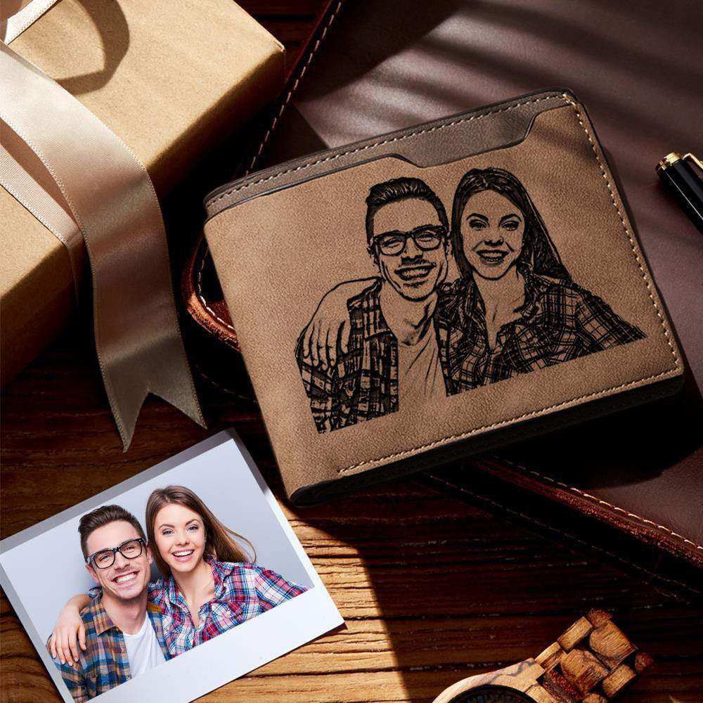 Custom Photo Engraved Wallet Two Pictures Creative Couple Theme Gifts