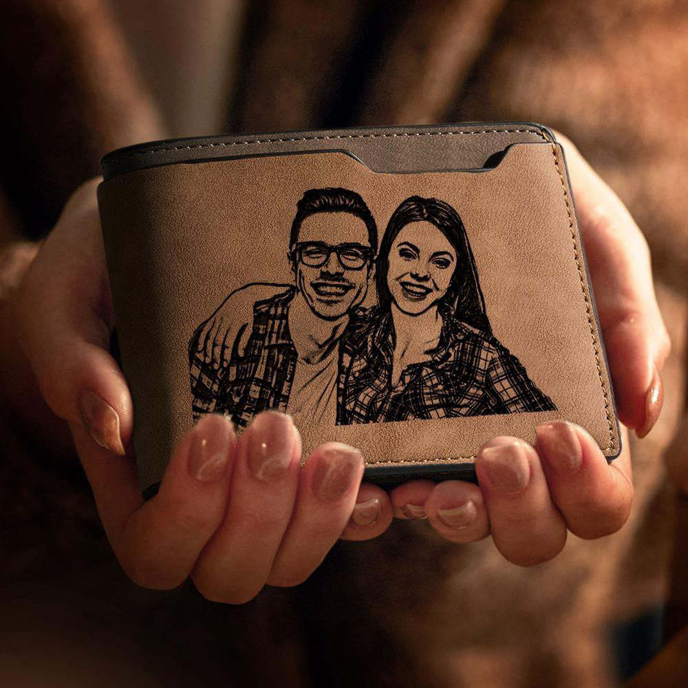 Custom Photo Engraved Wallet Two Pictures Creative Couple Theme Gifts