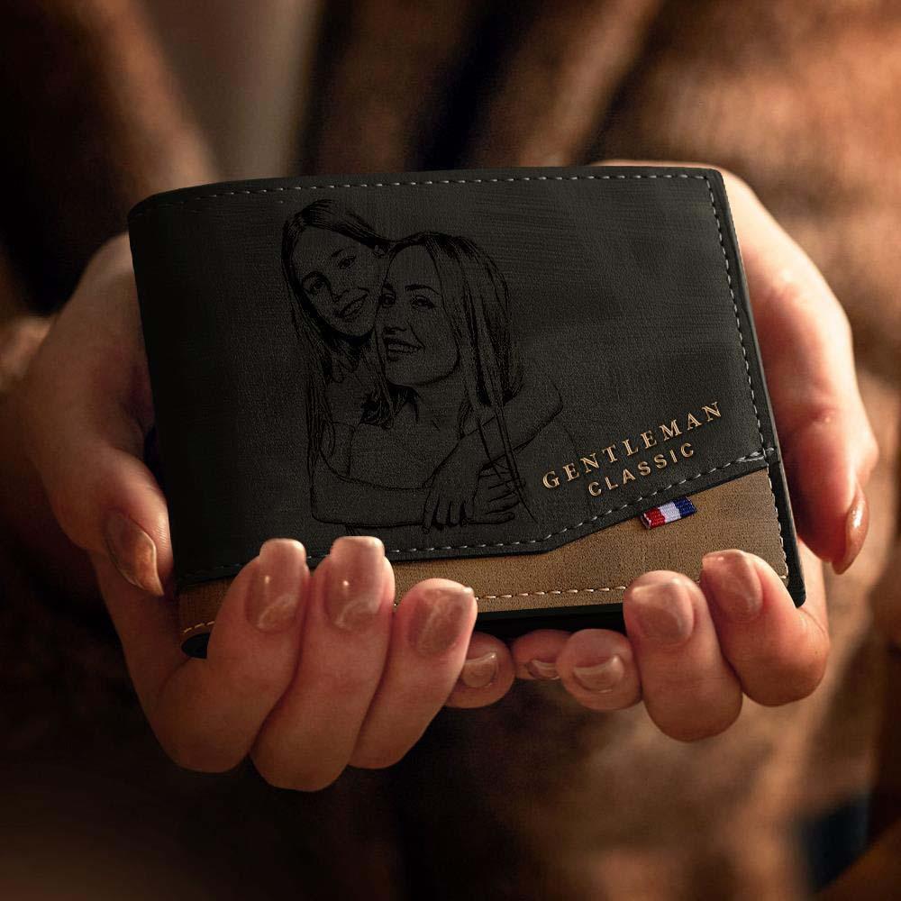 Custom Photo Engraved Wallet Classic Style Leather Wallet For Men For Valentines Day