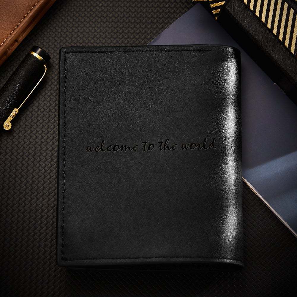Valentine's Day Gifts - Custom Men's Trifold Vertical Photo Black Wallet Credit Debit Card Holder With Zipper Coin Pouch