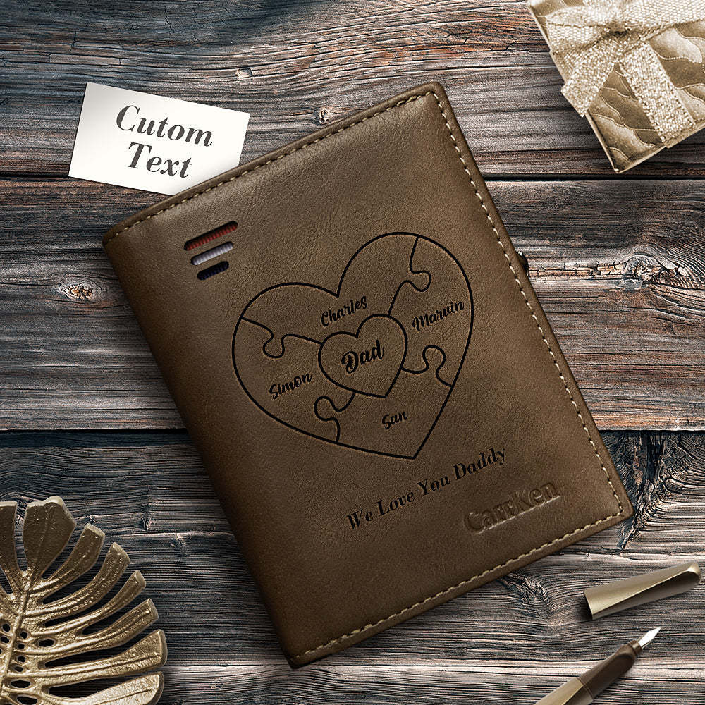 Custom Engraved Wallet Heart Shaped Name Wallet with Zipper Coin Pouch Father's Day Gifts -