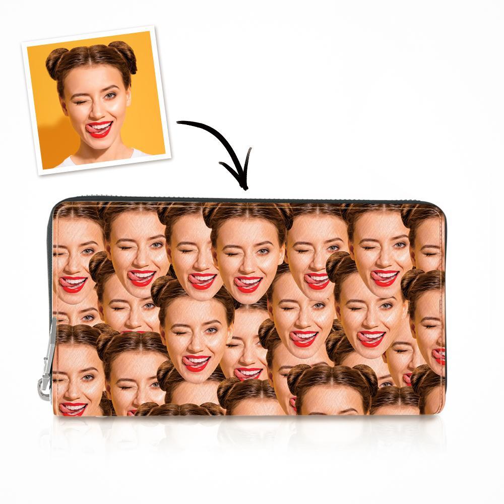 Custom Women's Wallet Long Style Wallet Inscription Photo Face Zipper Leather Wallet Gift For Her - soufeelus