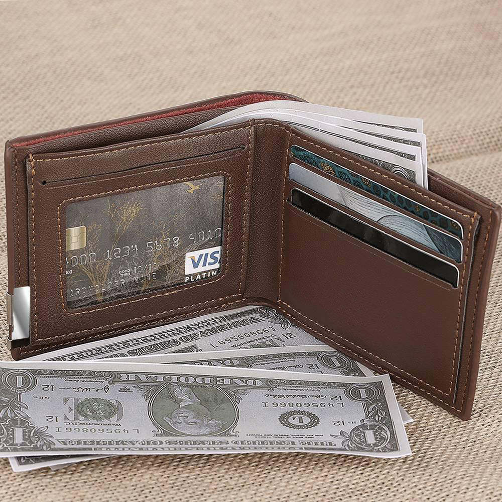 Custom Photo Engraved Wallet Short Style Bifold, Gift for Him - Coffee Leather