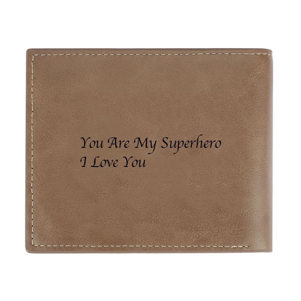 Custom Photo Engraved Wallet Short Style Bifold - Brown Leather - soufeelus