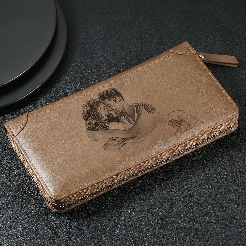 Custom Photo Engraved Wallet, Long Style Birthday Gift - Men's - soufeelus