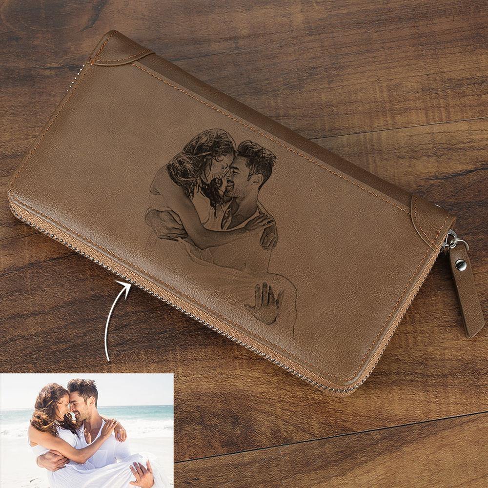 Custom Photo Engraved Wallet, Long Style Birthday Gift - Men's - soufeelus