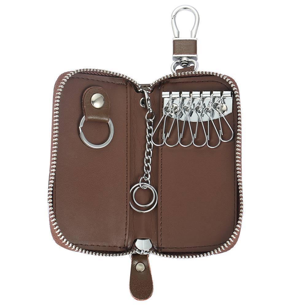 Photo Engraved Key Wallet, Leather Key Case Brown - soufeelus