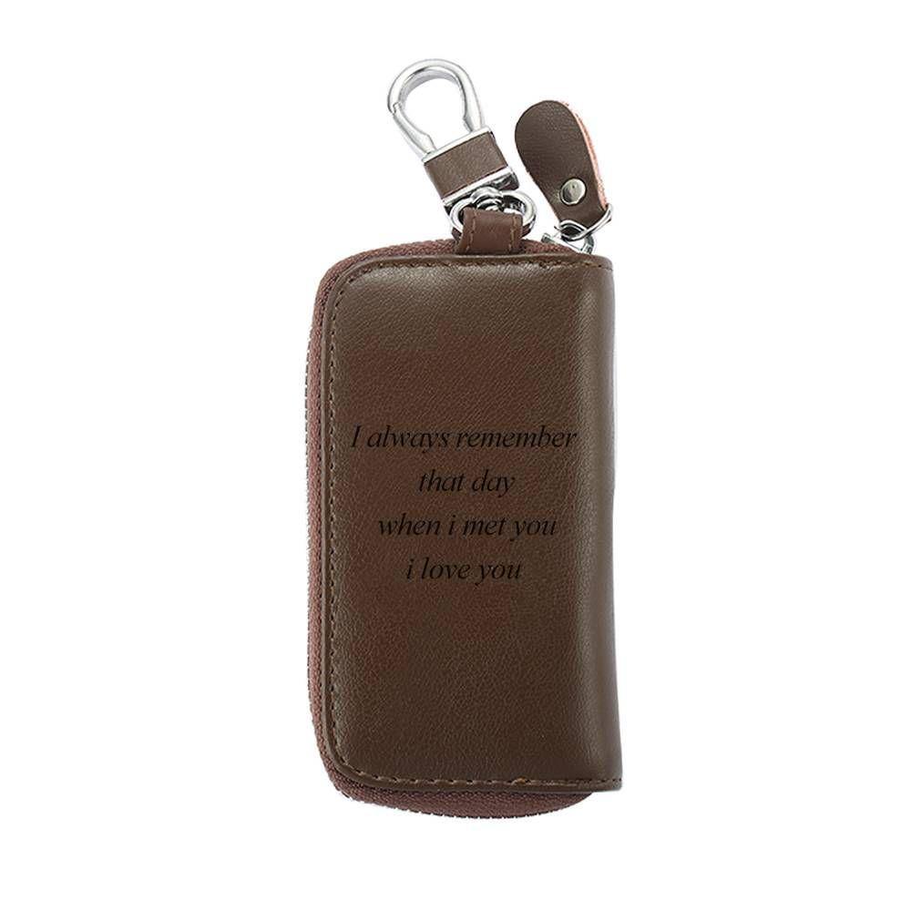 Photo Engraved Key Wallet, Leather Key Case Brown - soufeelus