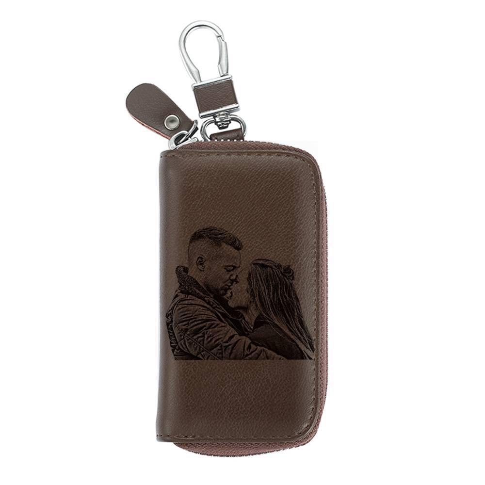 Photo Engraved Key Wallet, Leather Key Case Brown - soufeelus