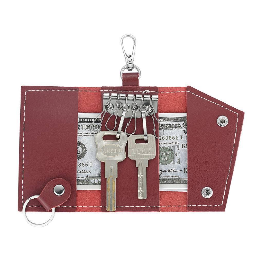 Photo Leather Key Case, Key Holder Wallet Dark Red - soufeelus