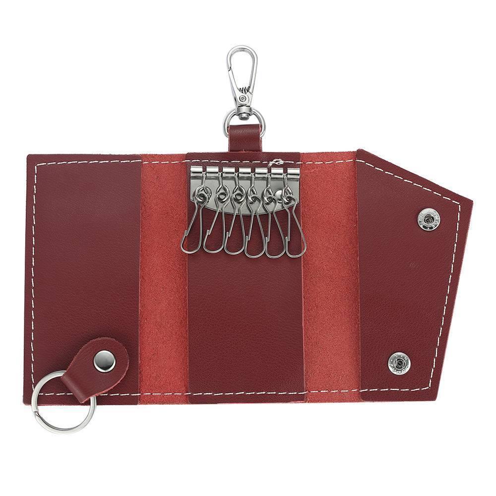 Photo Leather Key Case, Key Holder Wallet Dark Red - soufeelus