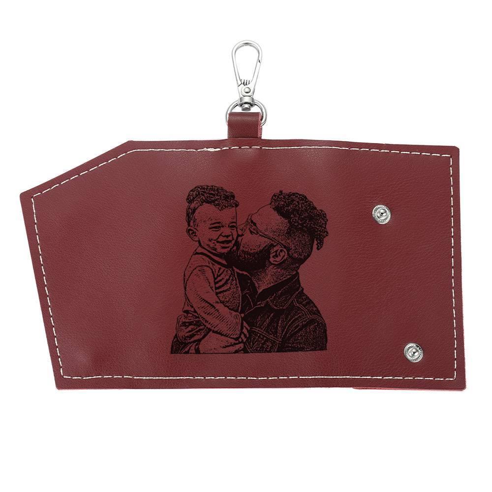 Photo Leather Key Case, Key Holder Wallet Dark Red - soufeelus