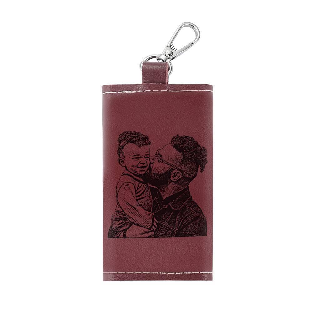 Photo Leather Key Case, Key Holder Wallet Dark Red - soufeelus