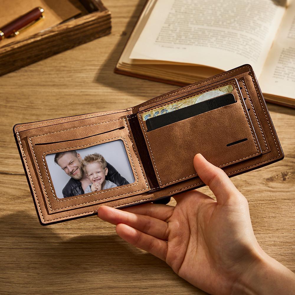 Personalized Unisex Wallet Bifold Leather Customize Wallet Engraved Wallet Photo Wallet Father's Day Gifts - soufeelus