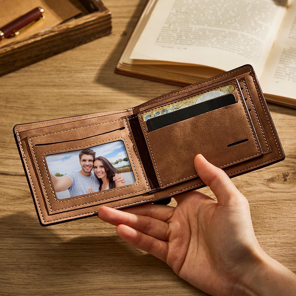 Personalized Unisex Wallet Bifold Leather with Photo and Letters Customize Wallet Engraved Wallet Photo Wallet for Birthday Gift for Love - soufeelus