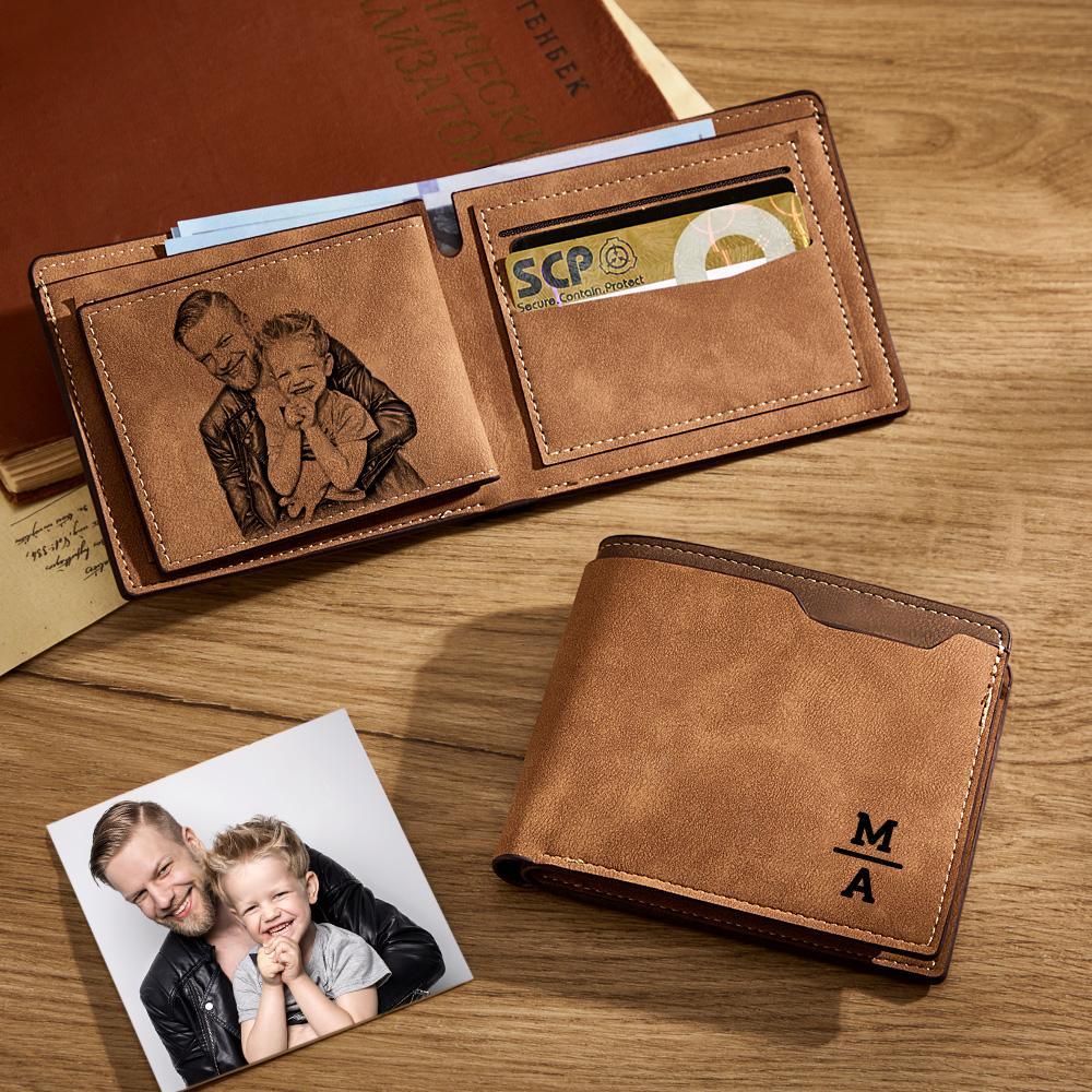 Personalized Unisex Wallet Bifold Leather Customize Wallet Engraved Wallet Photo Wallet Father's Day Gifts - soufeelus
