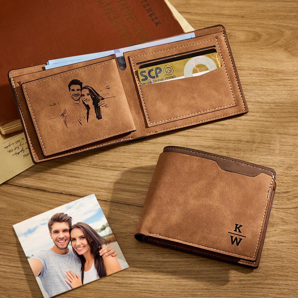 Personalized Unisex Wallet Bifold Leather with Photo and Letters Customize Wallet Engraved Wallet Photo Wallet for Birthday Gift for Love - soufeelus