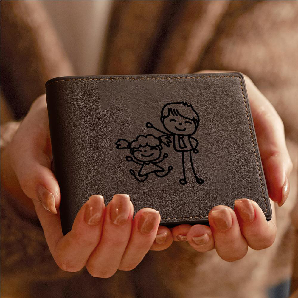 Personalized Hand Drawing and Text Wallet Engraved Wallet Gifts for Dad - soufeelus