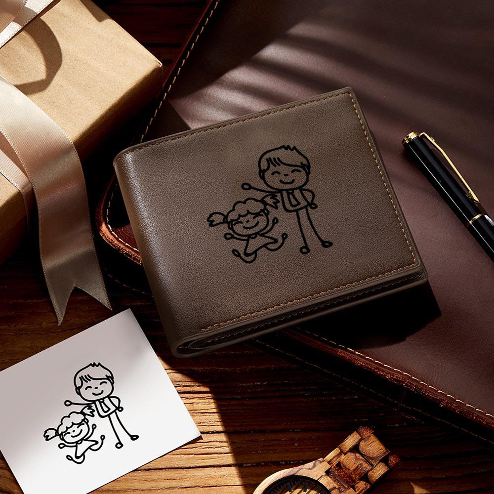 Personalized Hand Drawing and Text Wallet Engraved Wallet Gifts for Dad - soufeelus