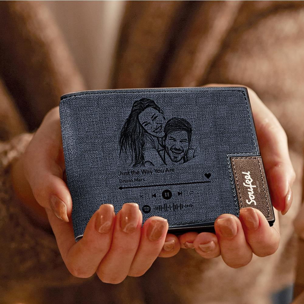 Custom Scannable Music Code Photo Wallet Engraved Wallet - Gift for Men - soufeelus