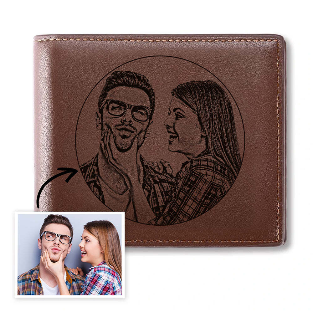 Custom Engraved Photo Wallet Leather Wallet with Zipper for Men - soufeelus