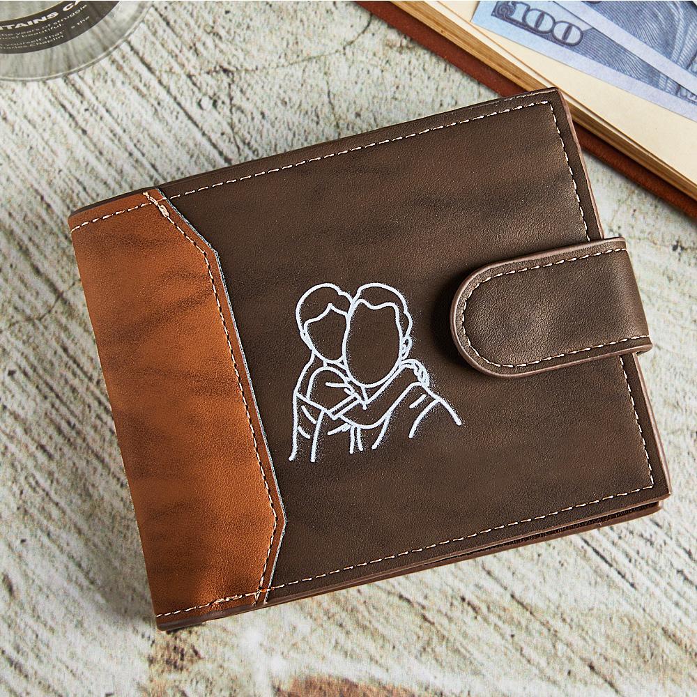 Personalized Leather Men's Wallet Sketch Photo For Dad Fathers Day Gift - soufeelus