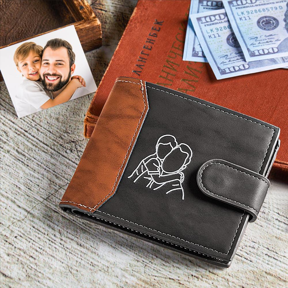 Personalized Leather Men's Wallet Sketch Photo For Dad Fathers Day Gift