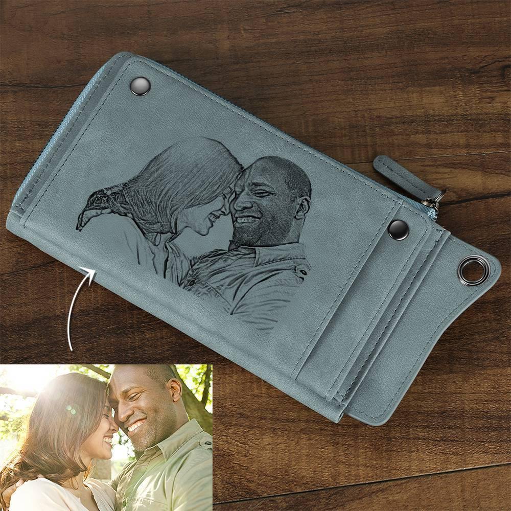 Photo Engraved Wallet Long Style Leather Red - Women's - soufeelus