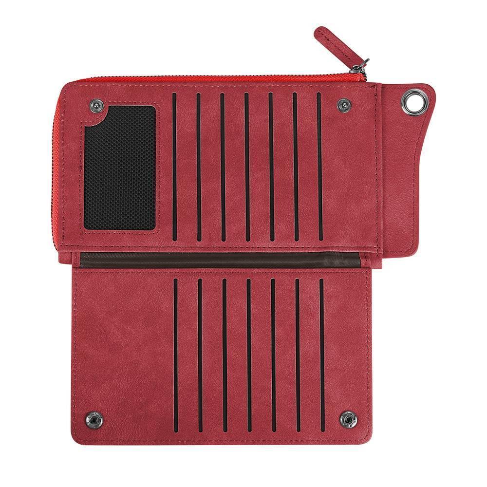 Photo Engraved Wallet Long Style Leather Red - Women's - soufeelus