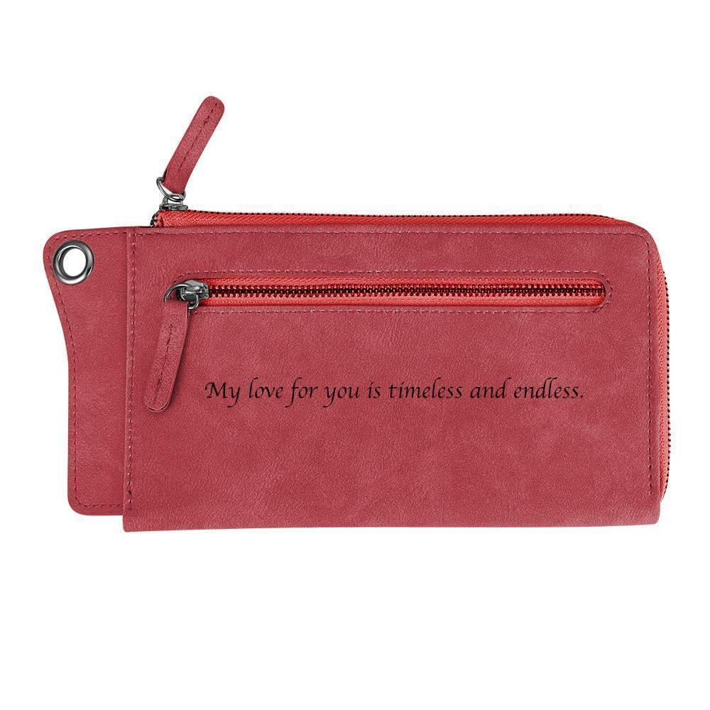 Photo Engraved Wallet Long Style Leather Red - Women's - soufeelus