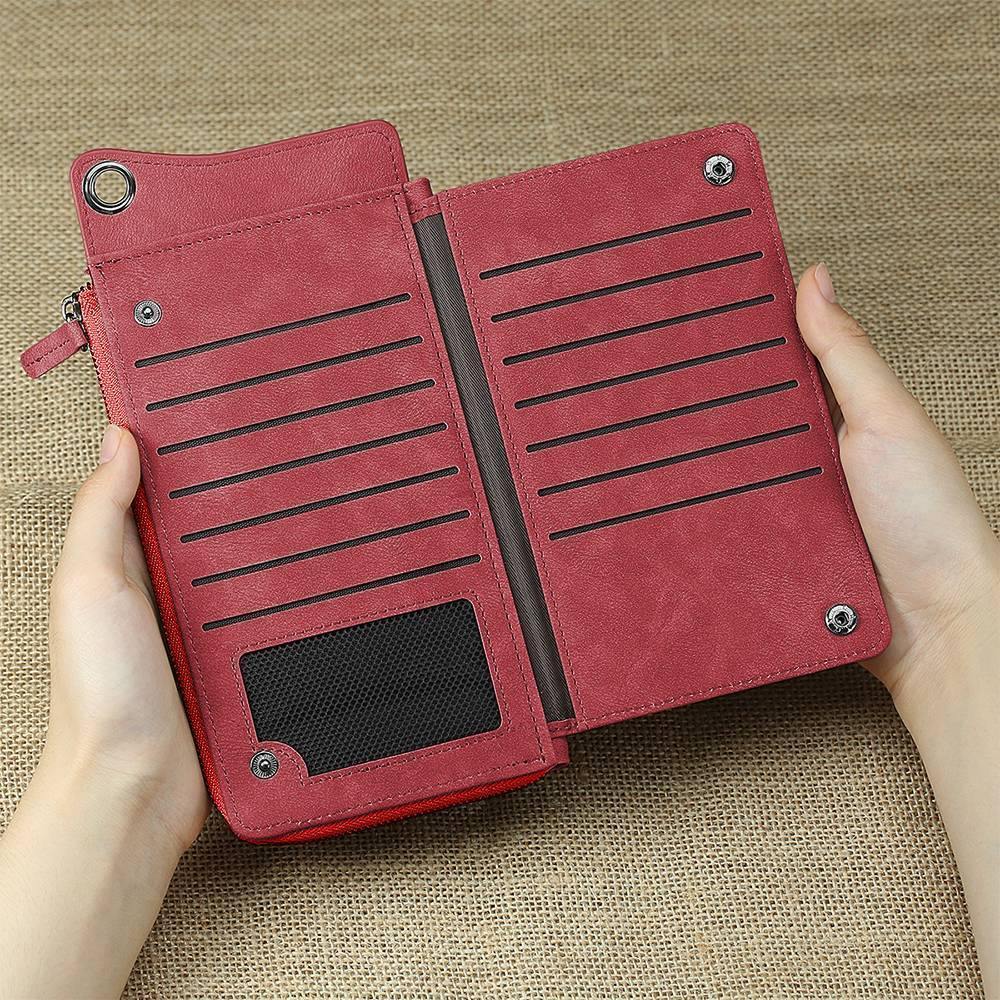 Photo Engraved Wallet Long Style Leather Red - Women's - soufeelus