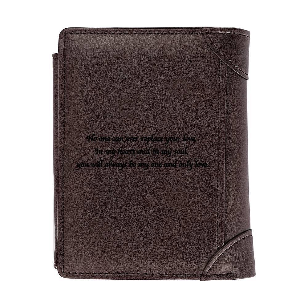 Men's Custom Inscription Photo Engraved Wallet Coffee Leather Fashion Style - soufeelus