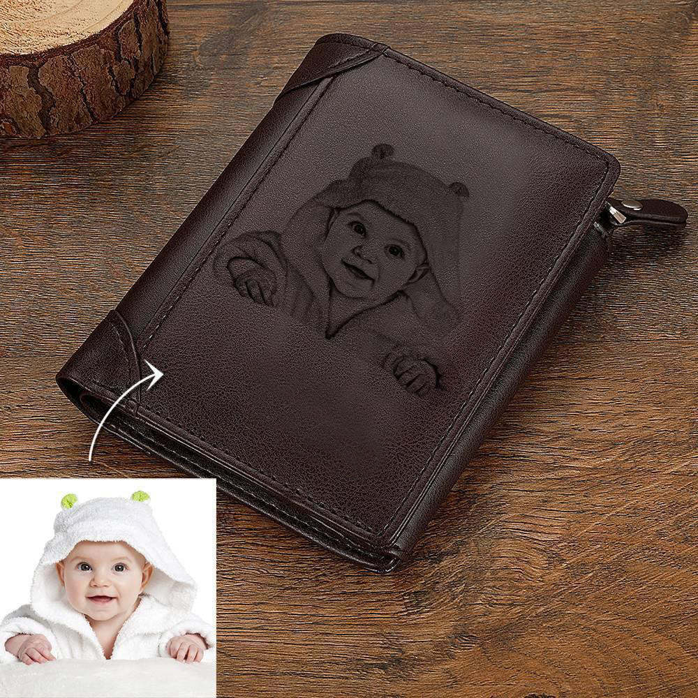 Men's Custom Inscription Photo Engraved Wallet Coffee Leather Fashion Style